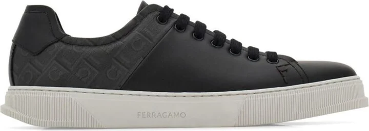 Salvatore Ferragamo Leather And Jacquard Fabric Monogram Clayton Sneakers Shoes