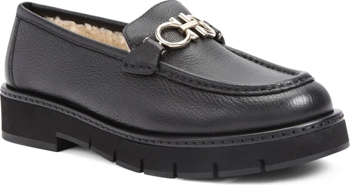 Salvatore Ferragamo Leather Shearling-Lined Rolo Lug Loafer