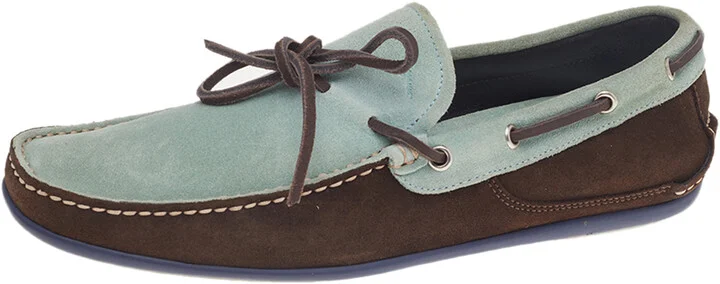 Salvatore Ferragamo Mint Green/Brown Suede And Leather Slip On Loafers Size 41.5