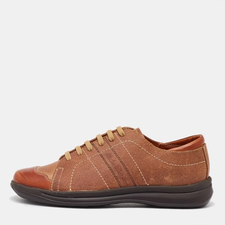 Salvatore Ferragamo Tan Leather Low Top Sneakers Size 41.5
