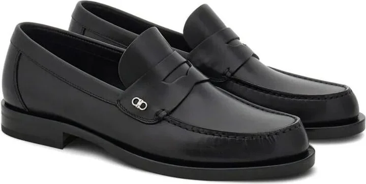 Salvatore Ferragamo Titanium-Finish Mini Gancini Buckle Bacco Loafers Shoes - Image 2