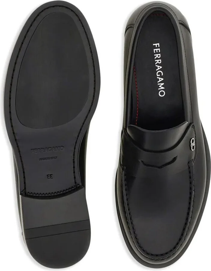 Salvatore Ferragamo Titanium-Finish Mini Gancini Buckle Bacco Loafers Shoes - Image 4