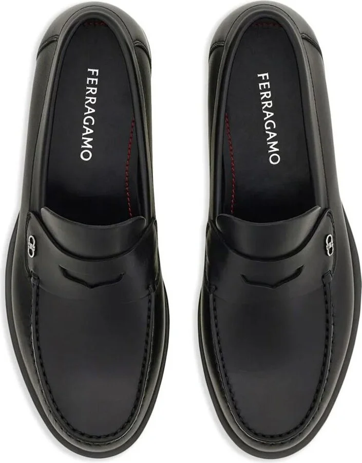 Salvatore Ferragamo Titanium-Finish Mini Gancini Buckle Bacco Loafers Shoes - Image 5