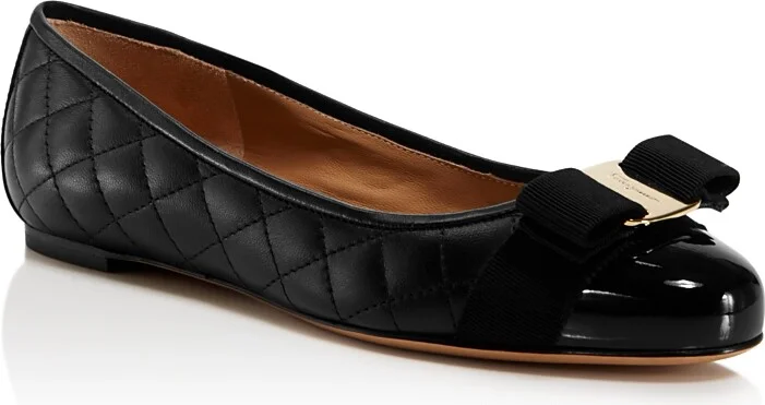 Salvatore Ferragamo Women's Varina Quilted Leather Cap Toe Ballet Flats