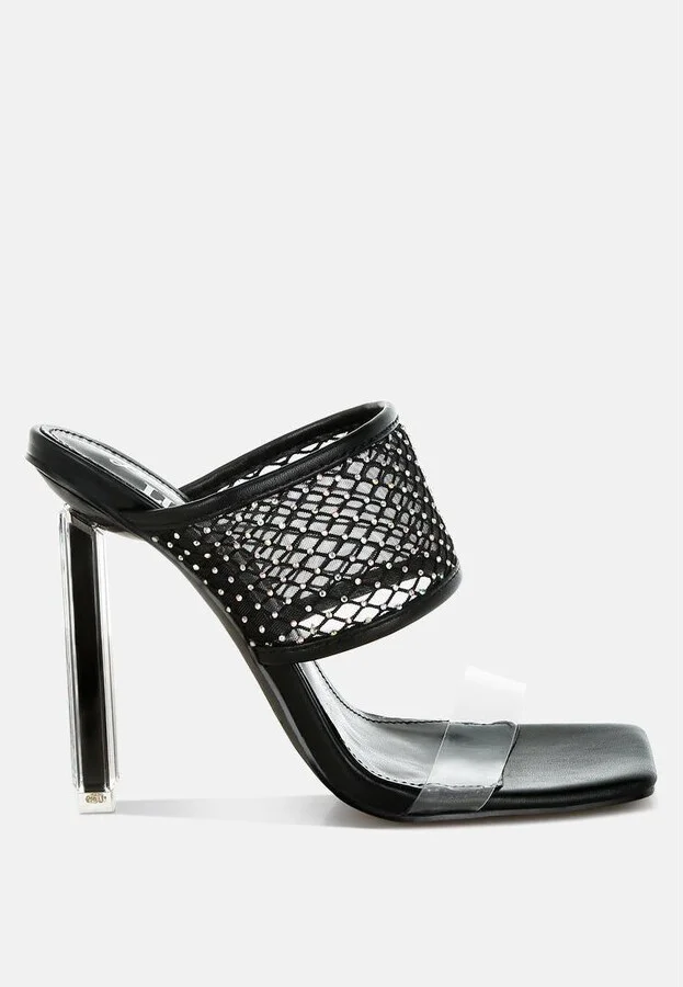 Salween Clear Embellished Square Toe Heels - Image 2