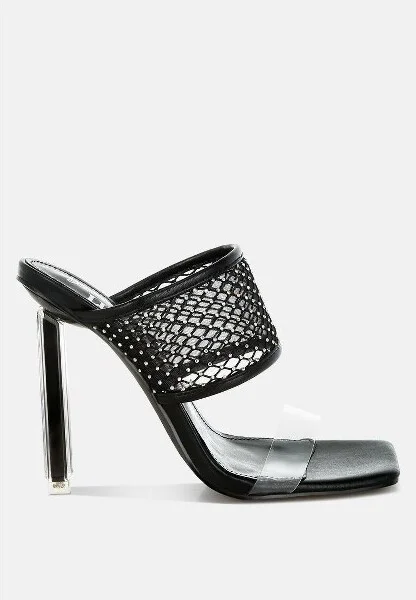 Salween Clear Embellished Square Toe Heels Women