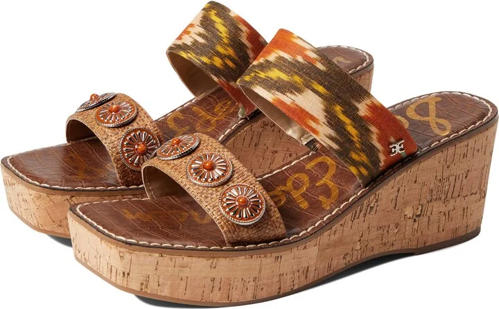 Sam Edelman Abril Wedge Sandal Sunset Orange/Cuoio 8.5 Medium