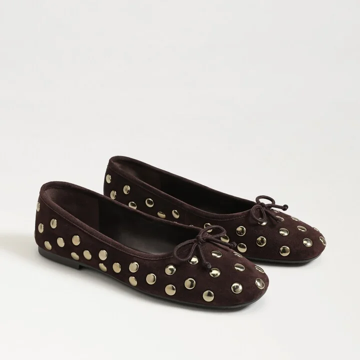 Sam Edelman Alie Studded Ballet Flat Cafe Noir Suede