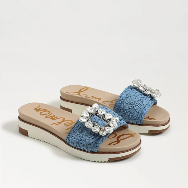 Sam Edelman Ariane Orchid Slide Sandal Royal Sky Blue Lace