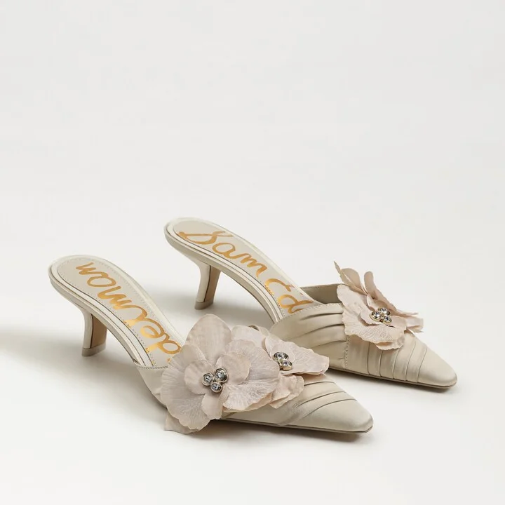Sam Edelman Bella Kitten Heel Mule Modern Ivory Satin