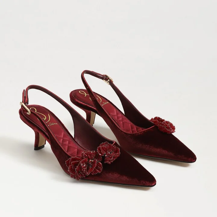 Sam Edelman Bianka Floral Slingback Pump Deep Cabernet Velvet