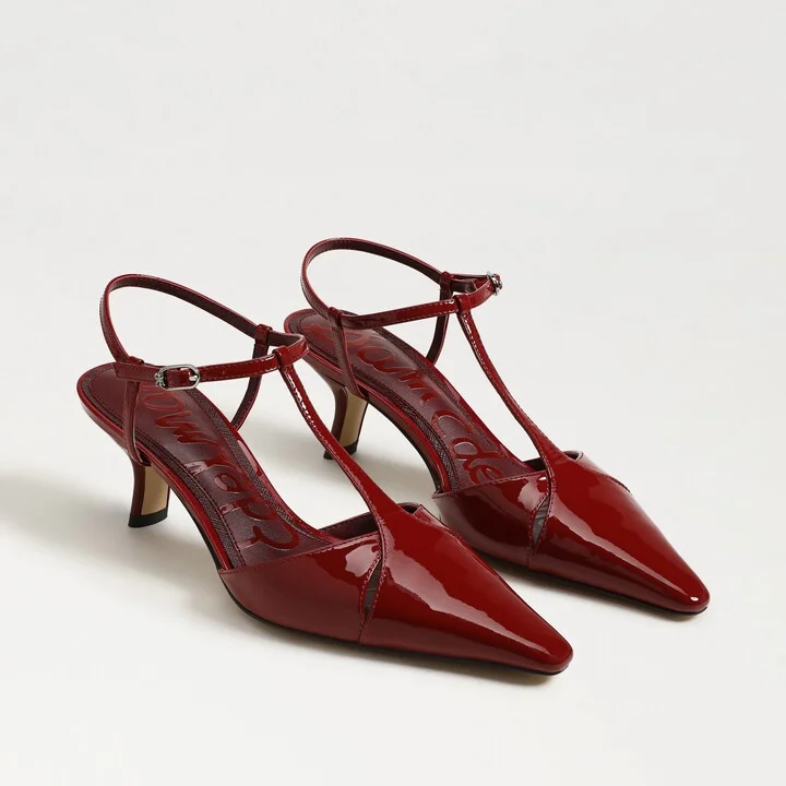 Sam Edelman Briella Ankle Strap Pump Deep Scarlet Patent Leather