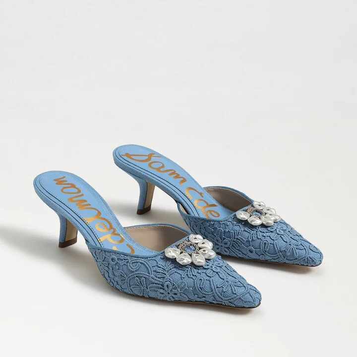 Sam Edelman Brit Orchid Kitten Heel Mule Royal Sky Blue