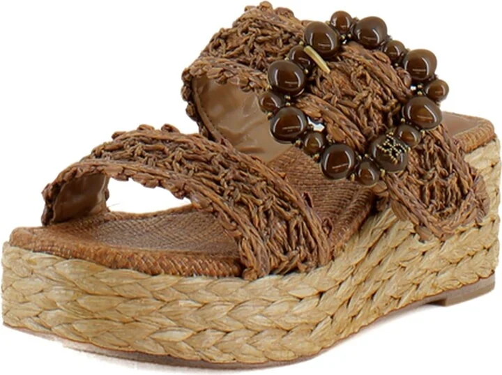 Sam Edelman Cadance Wedge Sandal Cuoio Raffia 6 Medium