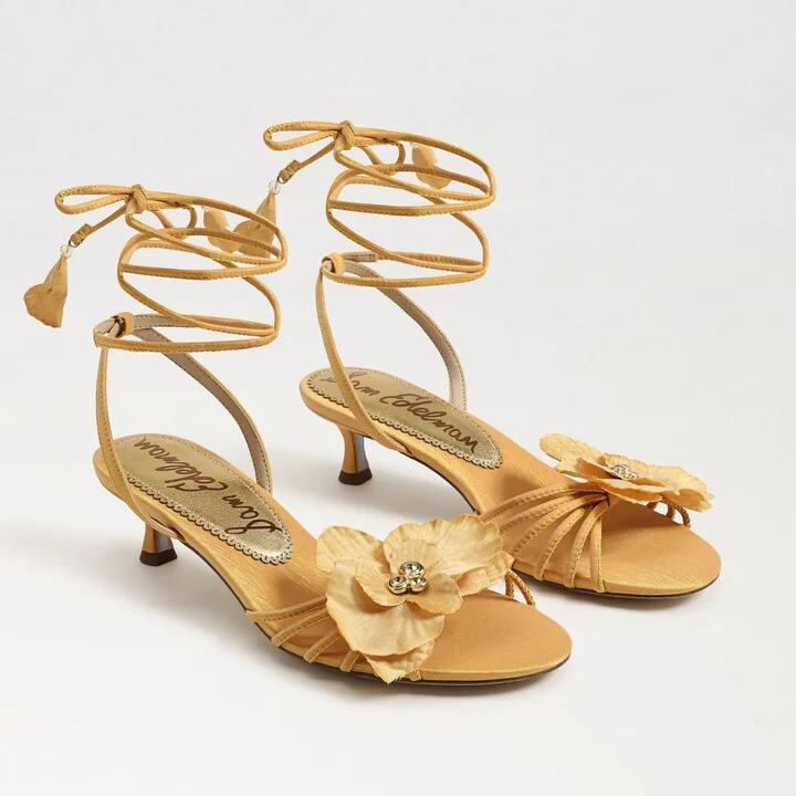 Sam Edelman Carla Lace Up Kitten Heel Sunflower Yellow Slik