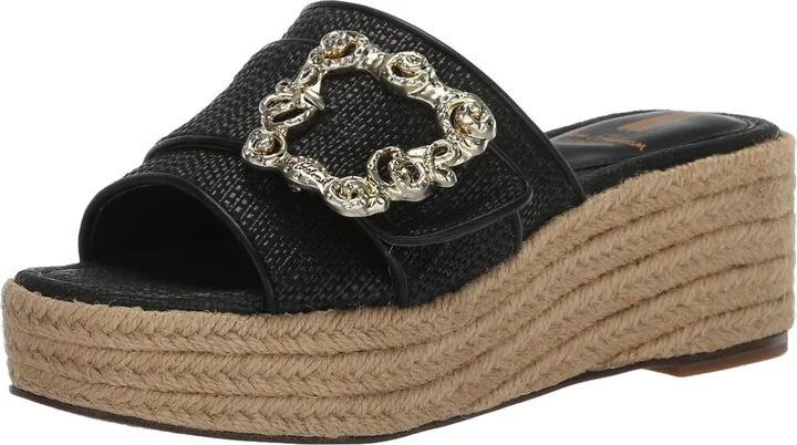 Sam Edelman Celia Wedge Sandal Black Raffia 8.5 Medium