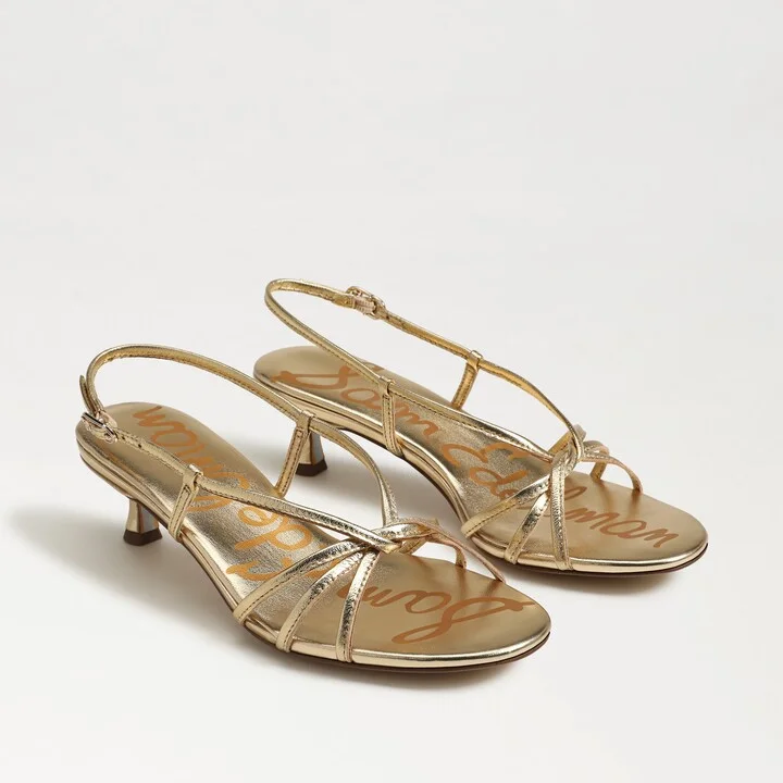 Sam Edelman Cressa Strappy Kitten Heel Sandal Amber Gold Leather