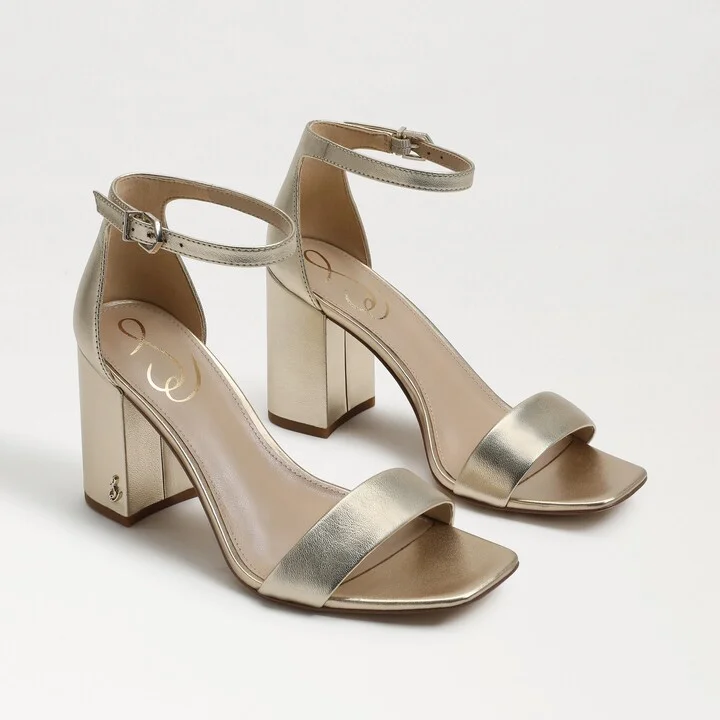 Sam Edelman Daniella Block Heel Sandal Gold Metallic Leather