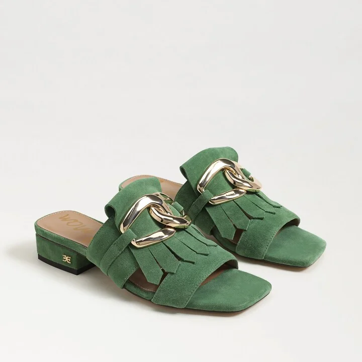 Sam Edelman Darby Slide Block Heel Sandal Thyme Green Suede