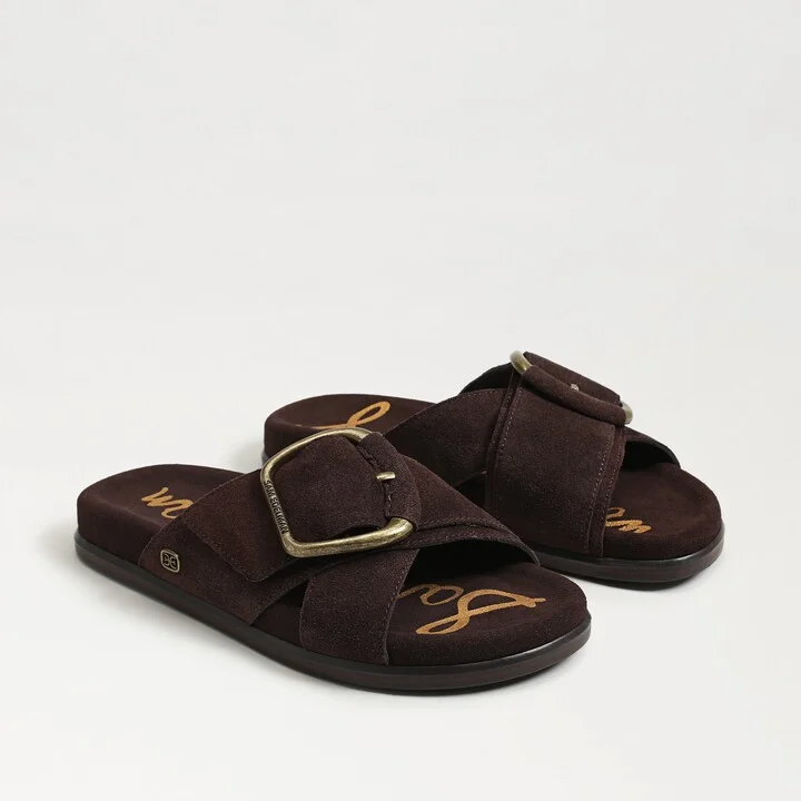 Sam Edelman Darla Buckle Slide Sandal Cafe Noir Suede
