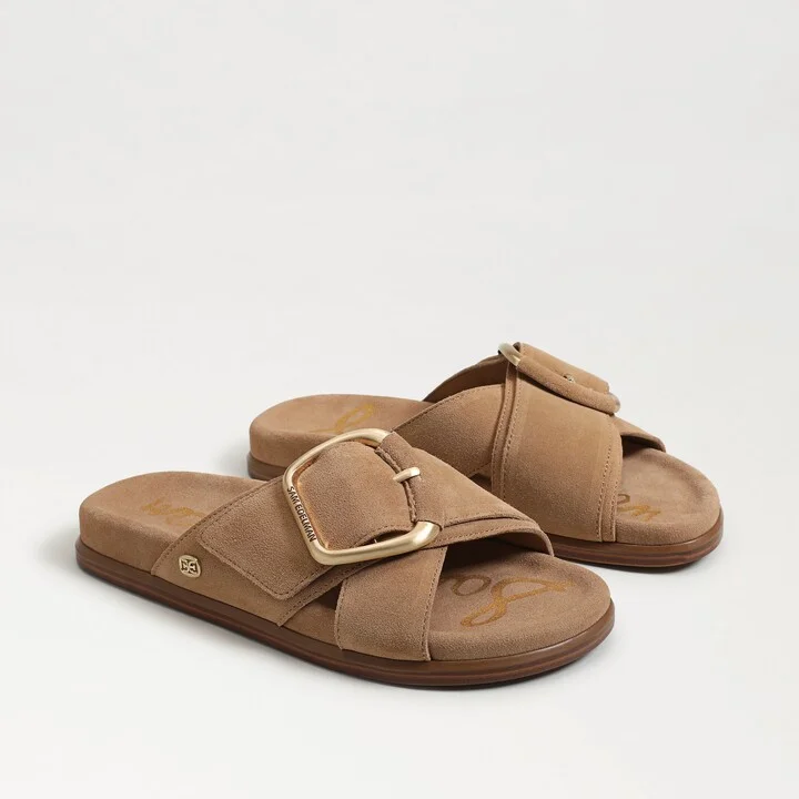 Sam Edelman Darla Buckle Slide Sandal Cyprus Tan Suede