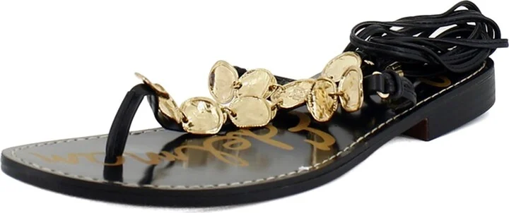 Sam Edelman Deirdre Flat Sandal Black Leather 6 Medium