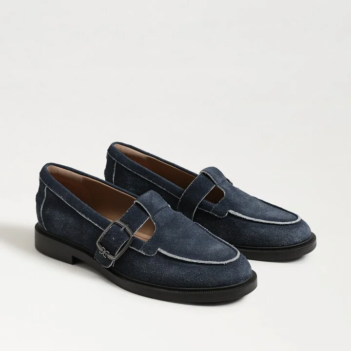 Sam Edelman Elaina T-Strap Buckle Loafer Atlantic Blue Suede