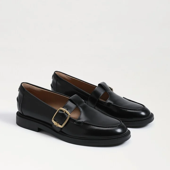 Sam Edelman Elaina T-Strap Buckle Loafer Black Leather