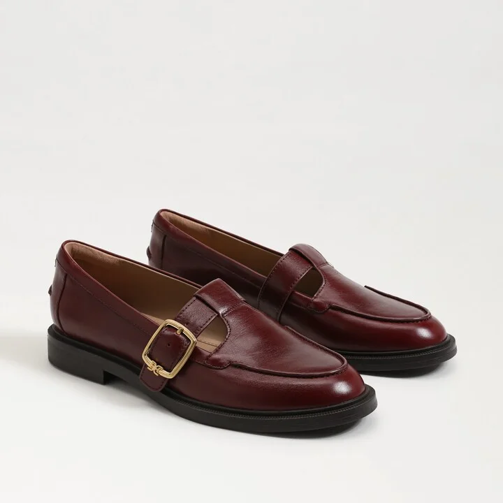 Sam Edelman Elaina T-Strap Buckle Loafer French Burgundy Leather