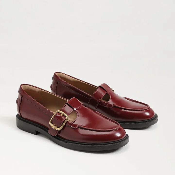 Sam Edelman Elaina T-Strap Buckle Loafer French Merlot Leather
