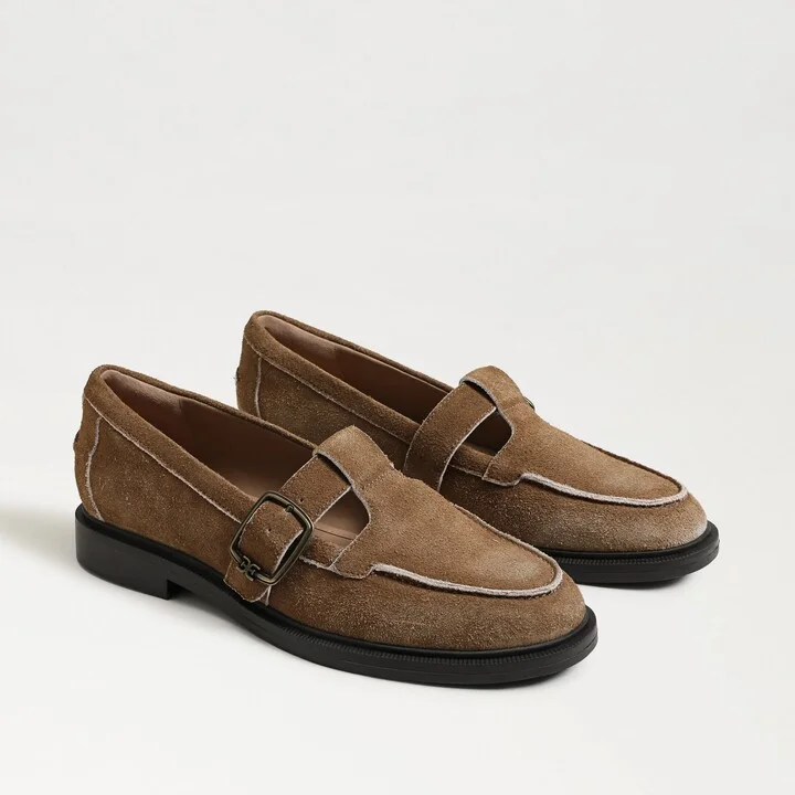 Sam Edelman Elaina T-Strap Buckle Loafer Light Terra Toffee Suede