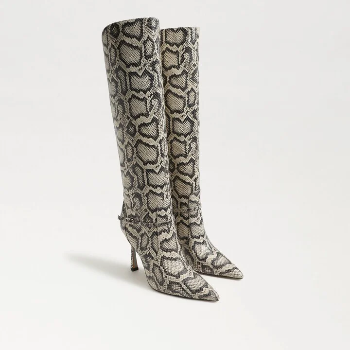 Sam Edelman Elia Pointed Toe Knee High Boot Roccia Grey Snake Print