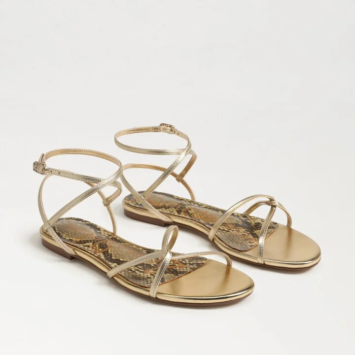 Sam Edelman Ellina Strappy Flat Sandal Amber Gold Leather