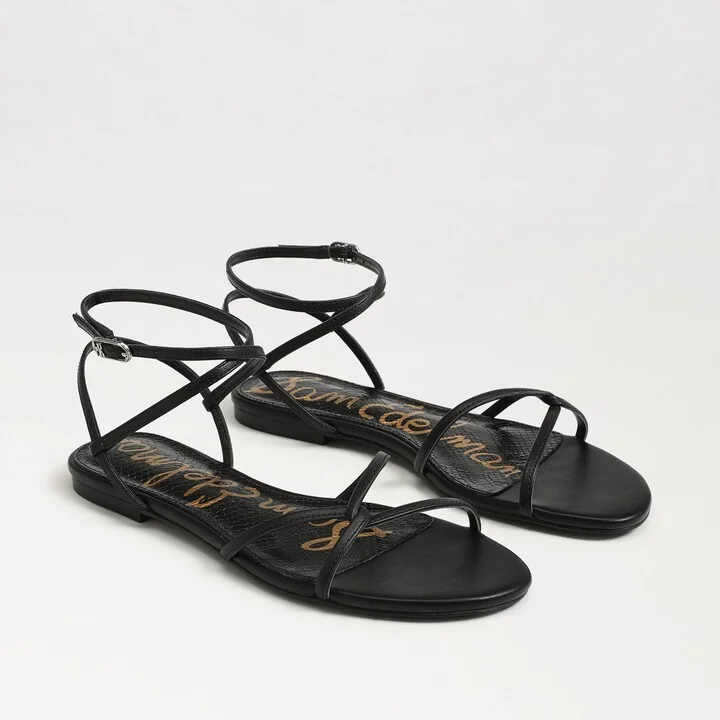 Sam Edelman Ellina Strappy Flat Sandal Black Leather