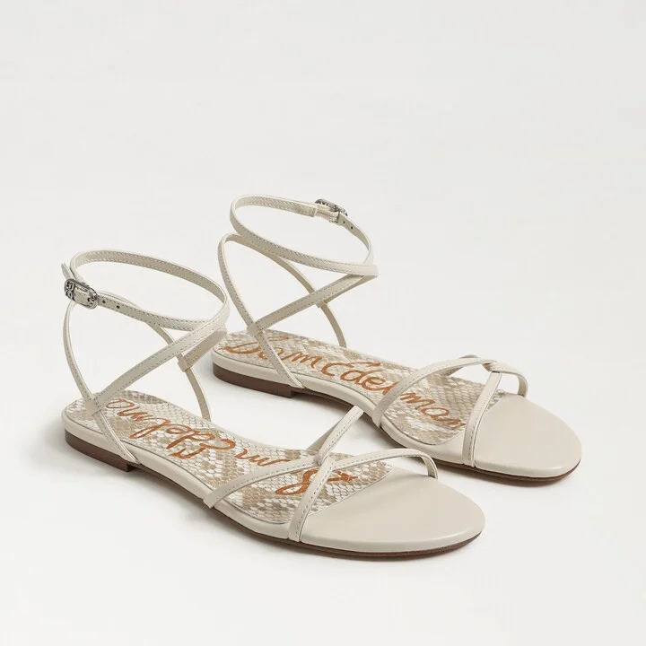 Sam Edelman Ellina Strappy Flat Sandal Bright White Leather