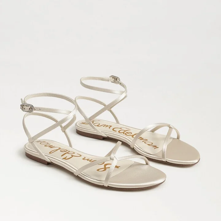 Sam Edelman Ellina Strappy Flat Sandal Modern Ivory Luxe Satin