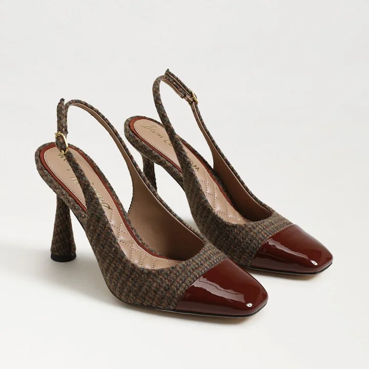 Sam Edelman Essa Slingback Pump Brown Multi Plaid Fabric