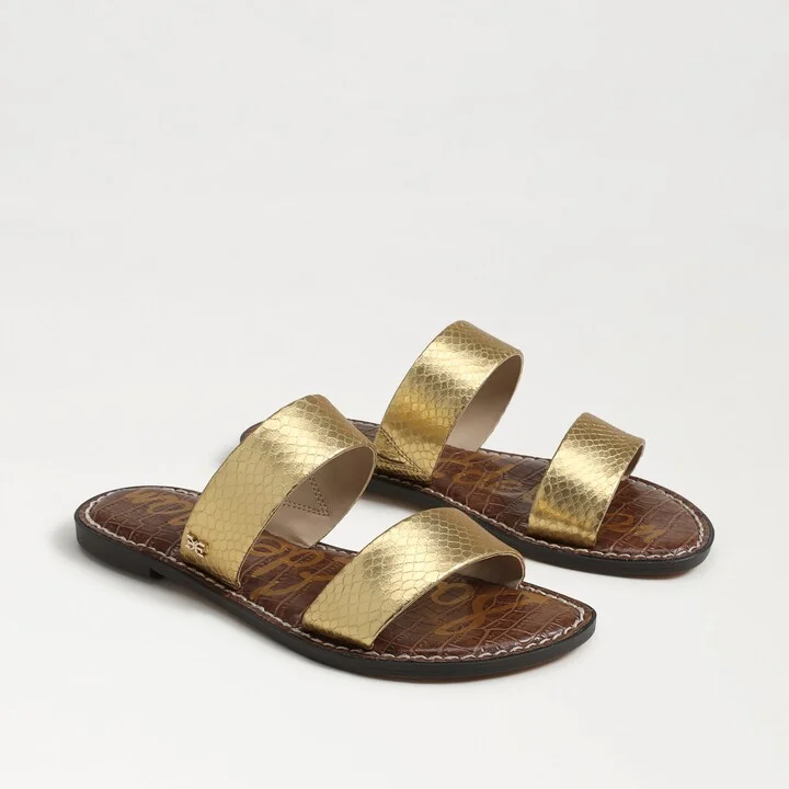 Sam Edelman Gala Double Strap Slide Sandal Gold Faux Leather