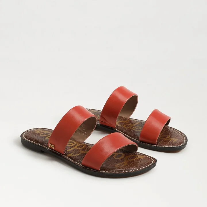 Sam Edelman Gala Double Strap Slide Sandal Orange Sunrise Leather
