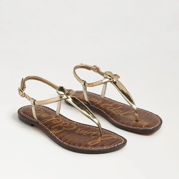 Sam Edelman Gigi Thong Sandal Amber Gold Metallic Faux Leather
