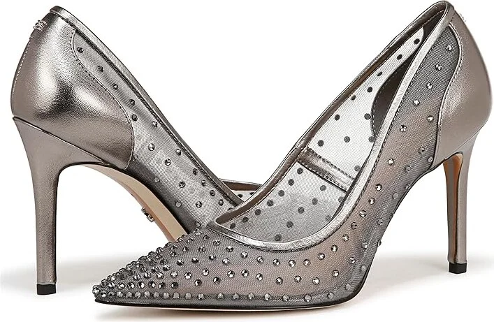Sam Edelman Hazel Mesh High Women's Heels Metallic Iron Glitz : 9 M, Leather/Rubber - Image 4