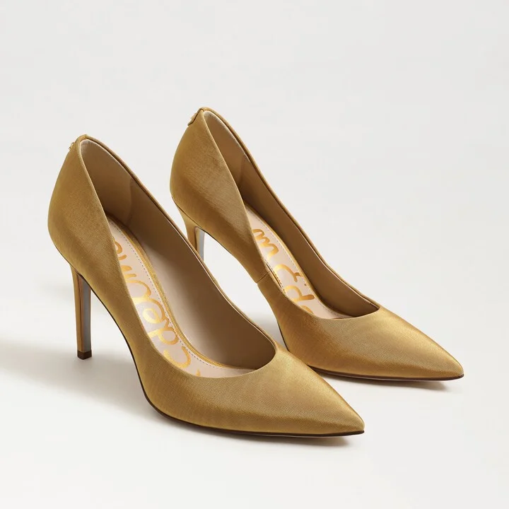 Sam Edelman Hazel Pointed Toe Pump Deep Mustard Satin Fabric