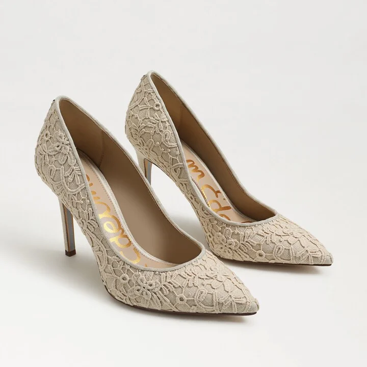 Sam Edelman Hazel Pointed Toe Pump Ivory/Natural Lace