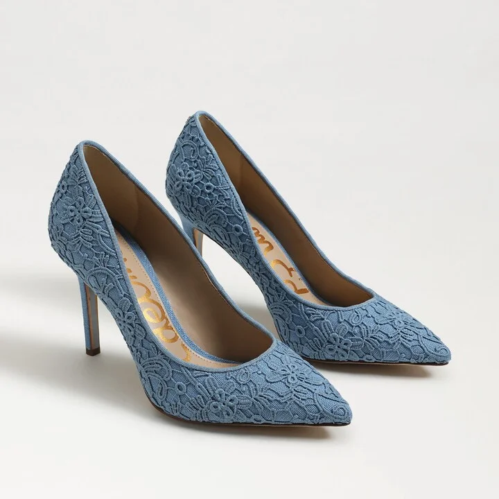 Sam Edelman Hazel Pointed Toe Pump Royal Sky Blue Lace