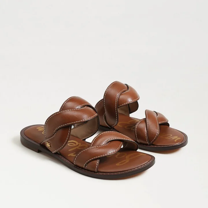 Sam Edelman Hellen Braided Slide Sandal Cognac Brown Leather