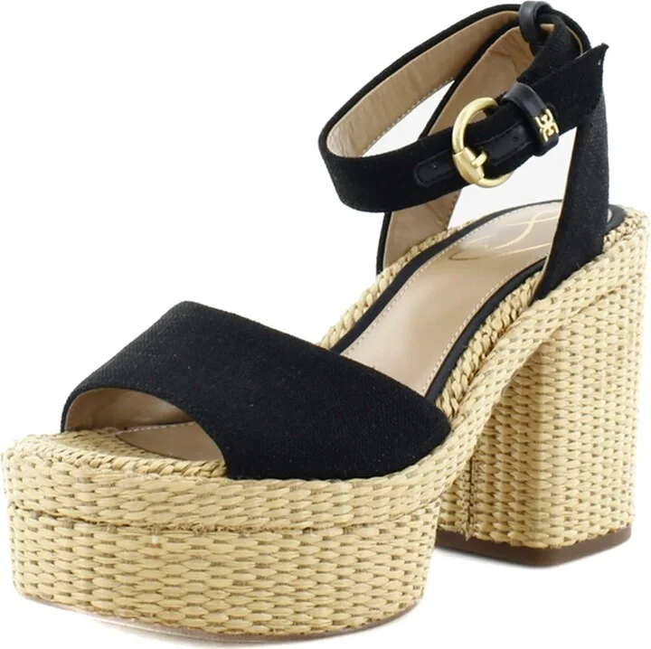 Sam Edelman Immie Heeled Sandal Black Linen 7 Medium