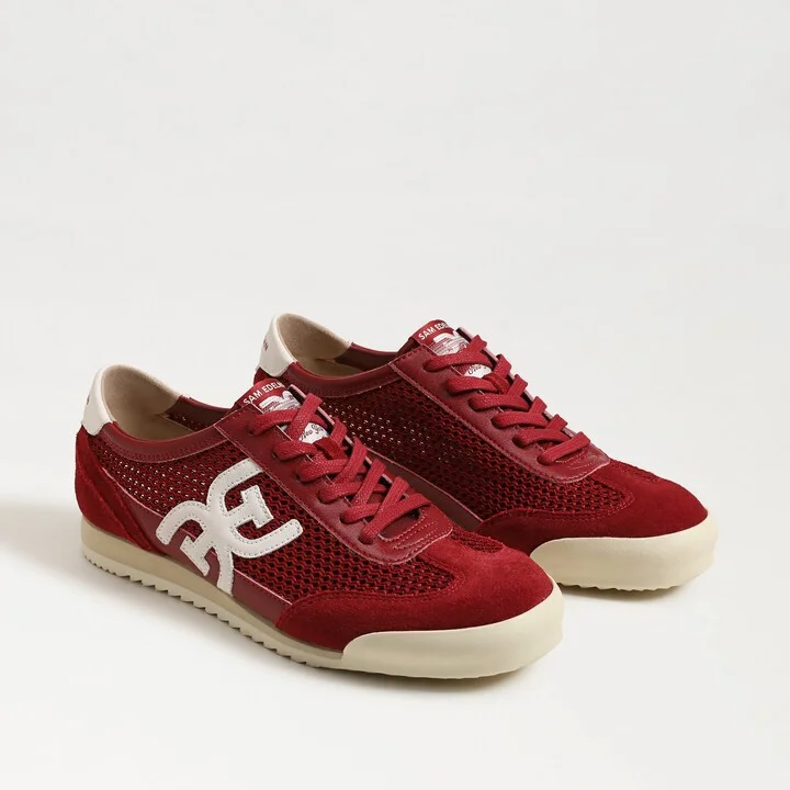 Sam Edelman Ivey Lace Up Sneaker Deep Scarlet Mesh Fabric