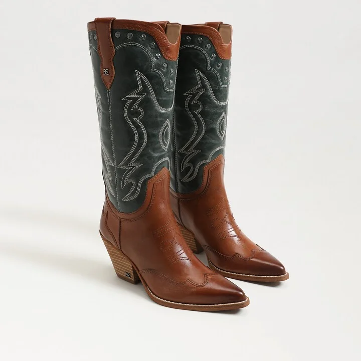 Sam Edelman James Western Boot Green/Copper Leather
