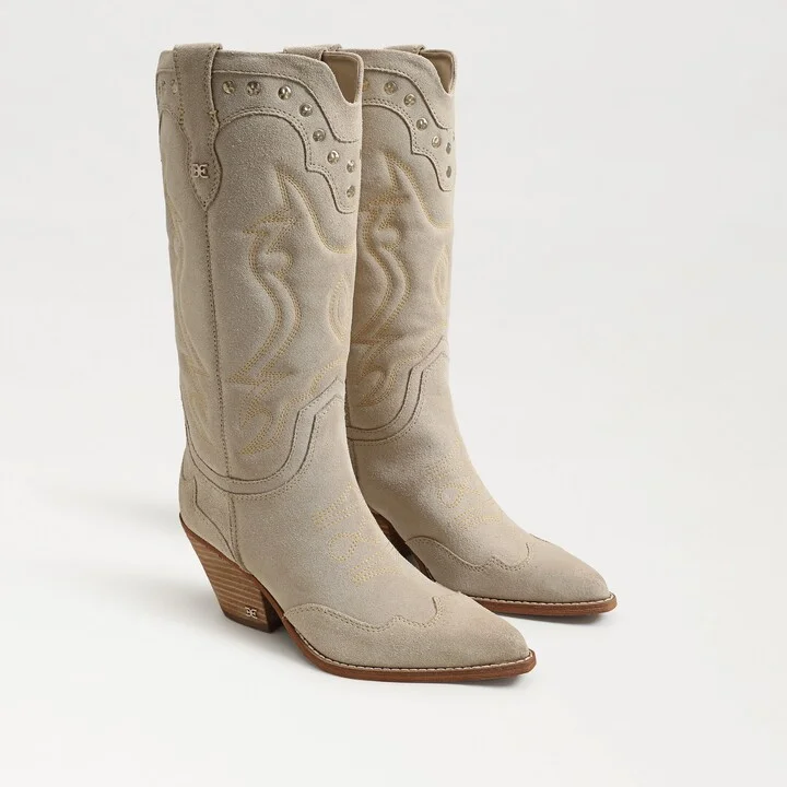 Sam Edelman James Western Boot Ivory Sand Suede