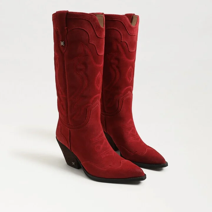 Sam Edelman James Wide Calf Western Boot Red Scarlet Leather